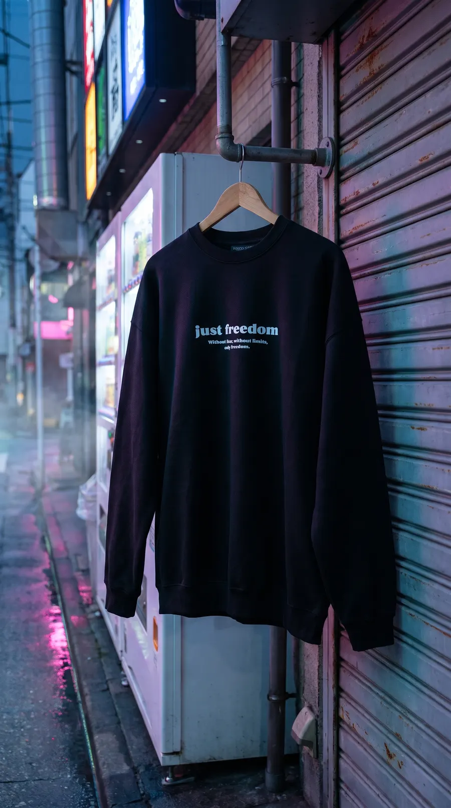Black sweatshirt hanging on a street wall